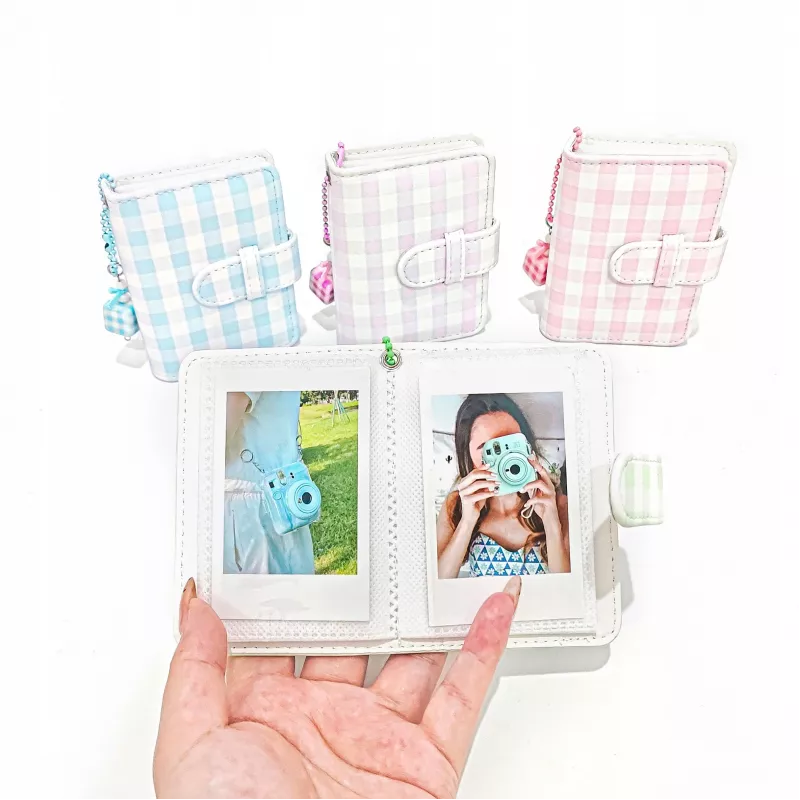 LOVEINSTANT Álbum de fotos de bolsillo para 28 fotos Instax Mini - Estampado de cuadrícula - Rosa
