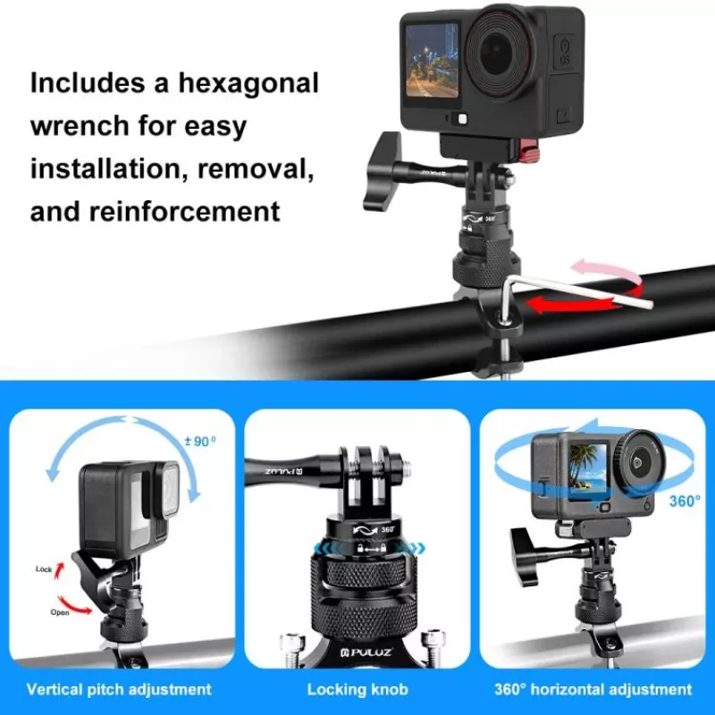 PULUZ PU796B Soporte de Manillar 360° para Moto/Bicicleta para GoPro SJCAM Xiaomi DJI