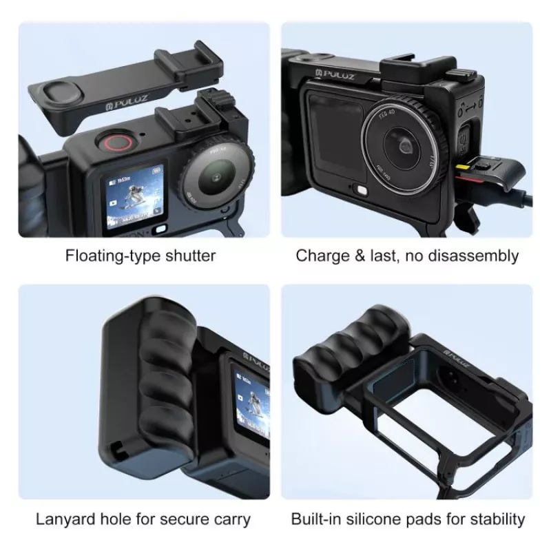 PULUZ Soporte de Marco + Empuñadura + Adaptador de Zapata en Frío para DJI Osmo Action 6 / PU1096B