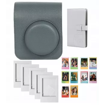 LOVEINSTANT Kit 4 en 1: Funda Protectora, Álbum de Fotos (96 Fotos), Marco y Pegatinas para Fujifilm Instax Mini 41 - Gris