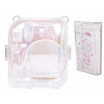LOVEINSTANT Set 2 en 1 Funda Carcasa Bolsa para Fuji Instax Mini 12 Caja de Almacenamiento de Fotos Transparente Shimmer