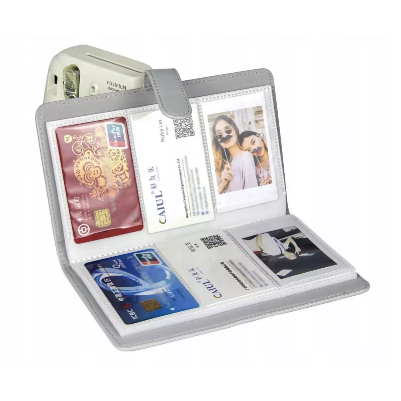 LOVEINSTANT Funda de cámara y álbum de fotos para Fujifilm Instax Mini 41, gris, para 96 fotos