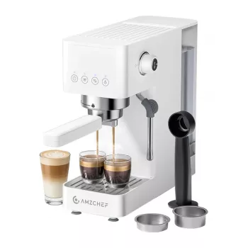 AMZCHEF CE-EM3131-WT cafetera de pistón (blanco) - cafetera espresso 20 bar con boquilla de vapor
