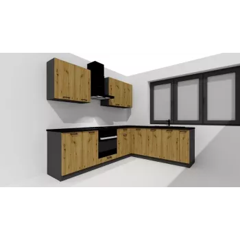 STOLKAR Cosmo Design ANIKA Conjunto de muebles de cocina, Artisan Oak/Graphite 2.0/2.6