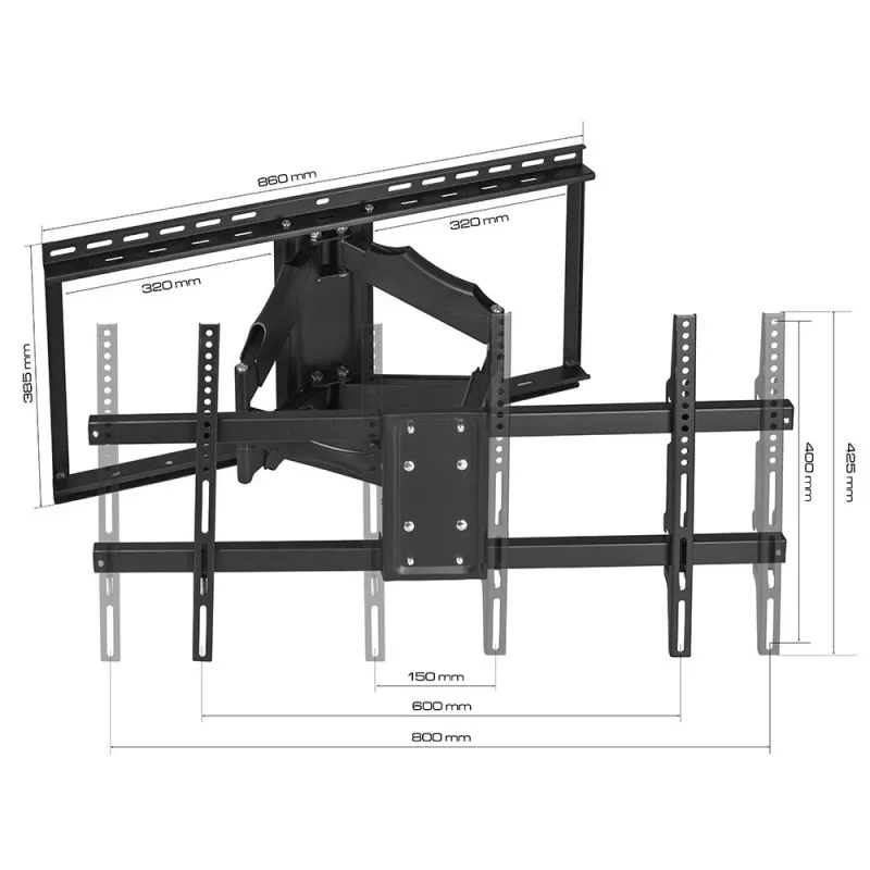 KINGMOUNT KG-1028 soporte de pared para TV orientable e inclinable para pantallas de 42-100 pulgadas, VESA 200x100 a 800x400, hasta 45,5 kg