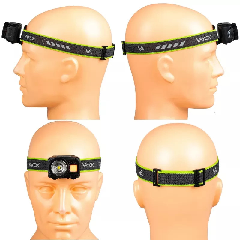 VAYOX VA0098 linterna frontal de batería, 500 lm, zoom, sensor de movimiento, funcionamiento híbrido (1200 mAh / AAA)