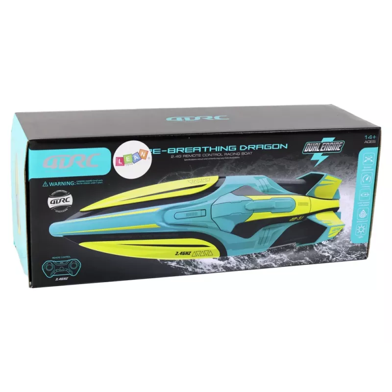 LEAN TOYS Lancha RC 2.4G amarillo-turquesa resistente al agua con mando a distancia