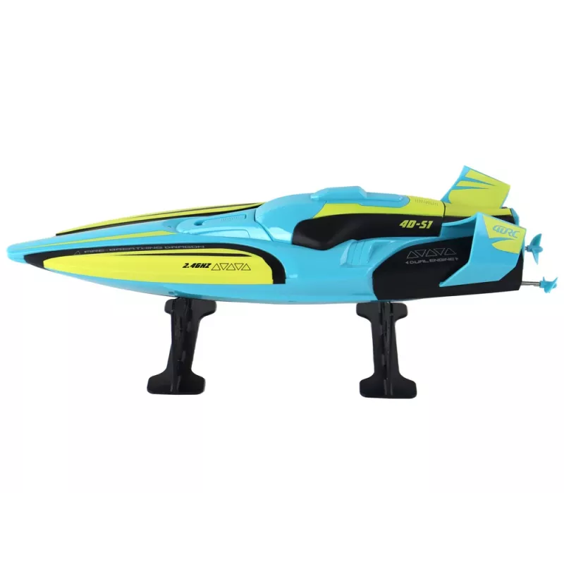 LEAN TOYS Lancha RC 2.4G amarillo-turquesa resistente al agua con mando a distancia