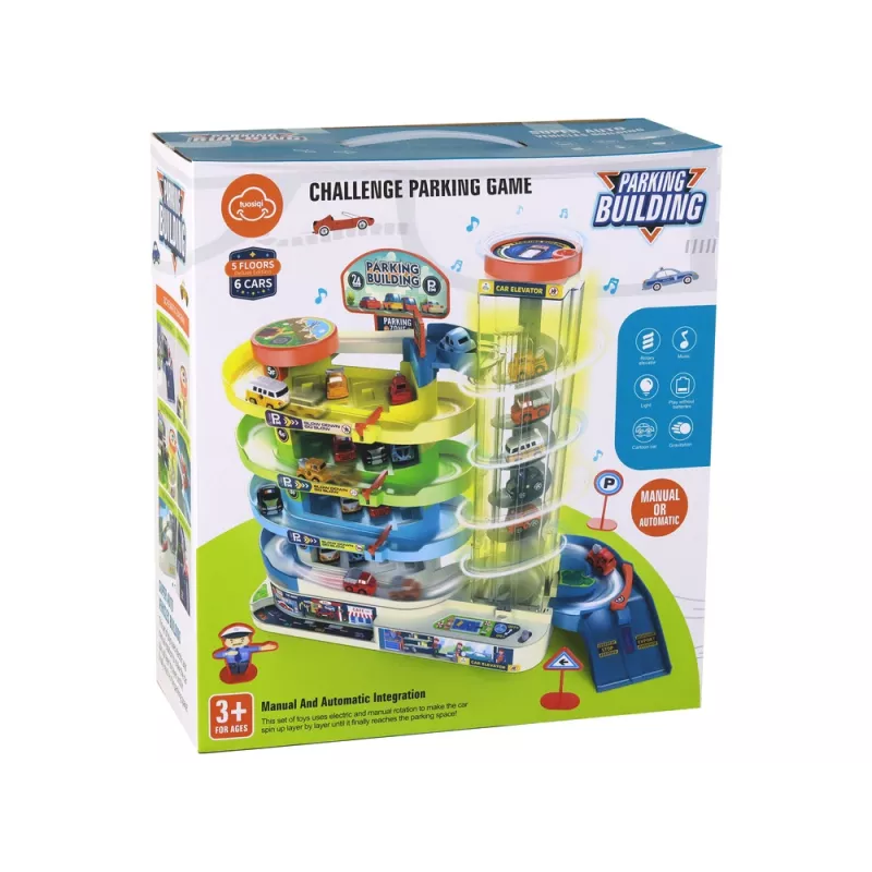 LEAN TOYS Parking interactivo de varios pisos para coches, luces y sonidos