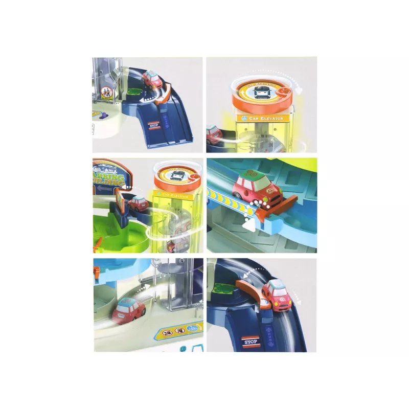 LEAN TOYS Parking interactivo de varios pisos para coches, luces y sonidos