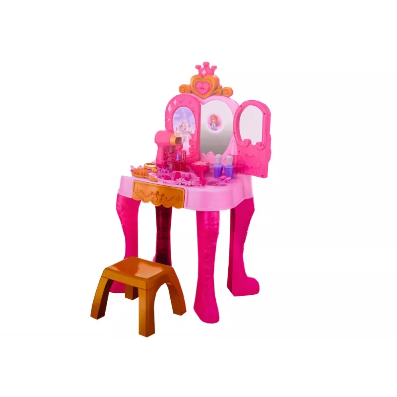 LEAN TOYS Tocador de maquillaje infantil con accesorios sensor de gestos, rosa