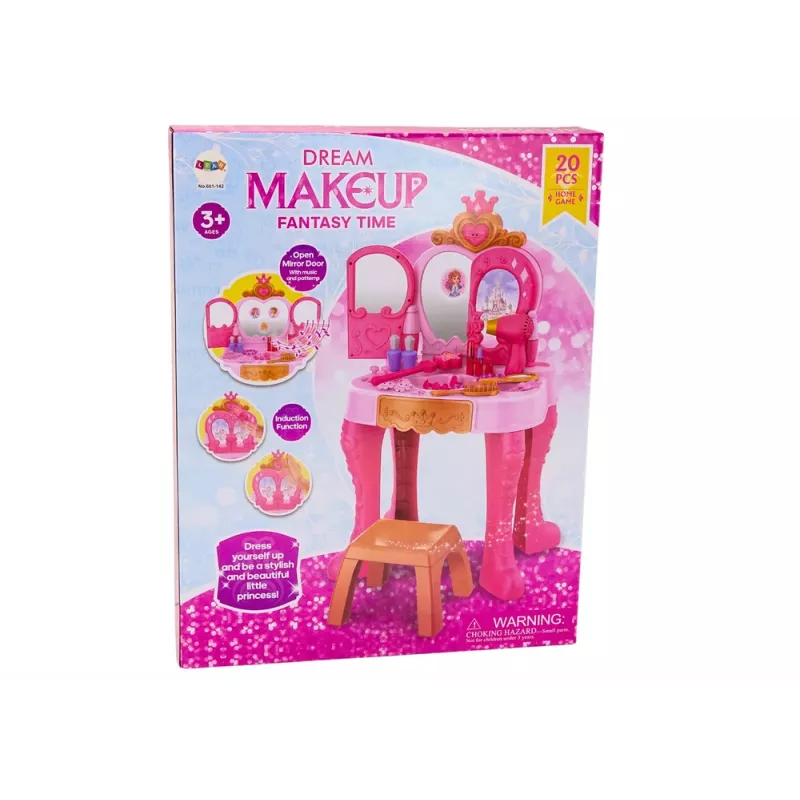 LEAN TOYS Tocador de maquillaje infantil con accesorios sensor de gestos, rosa