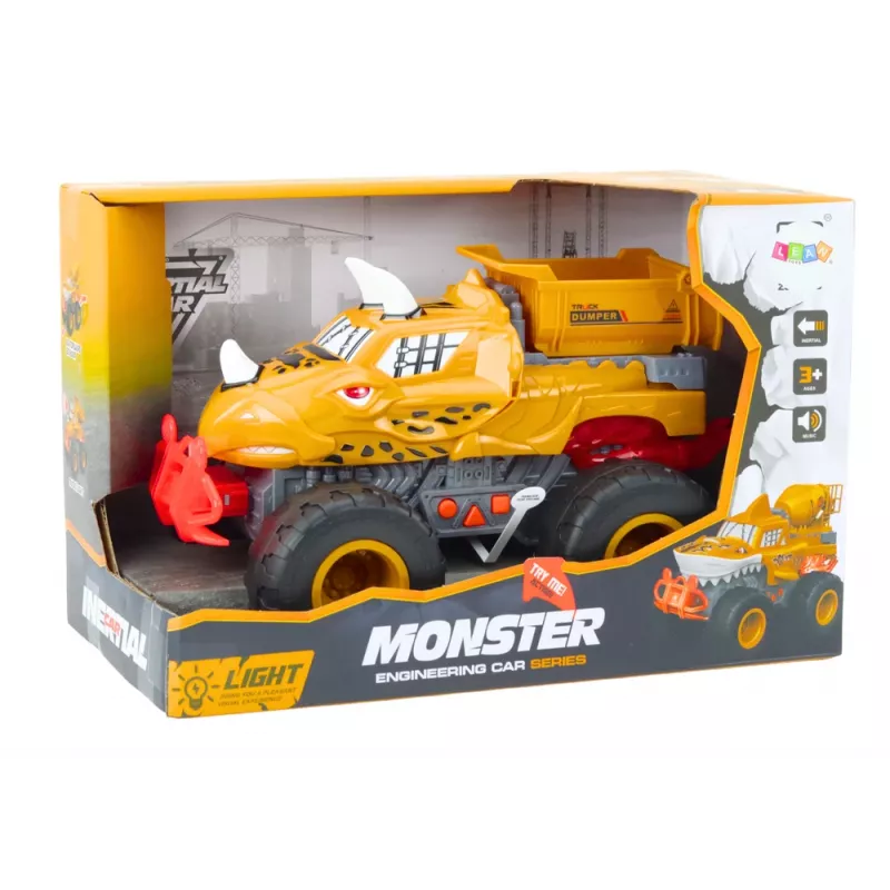 LEAN TOYS coche todoterreno dinosaurio con propulsión por fricción camión volquete naranja