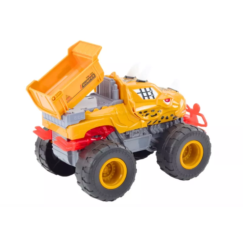 LEAN TOYS coche todoterreno dinosaurio con propulsión por fricción camión volquete naranja