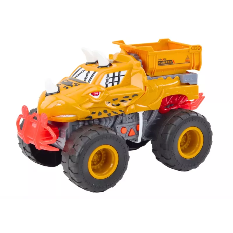 LEAN TOYS coche todoterreno dinosaurio con propulsión por fricción camión volquete naranja