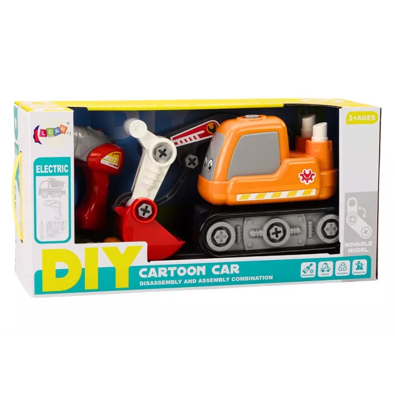 LEAN TOYS excavadora de orugas de dibujos animados puzzle 3D de madera - naranja
