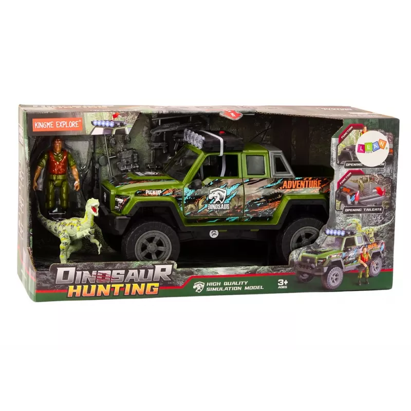 LEAN TOYS Coche todoterreno de caza Hunter dinosaurio con luces y sonidos verde