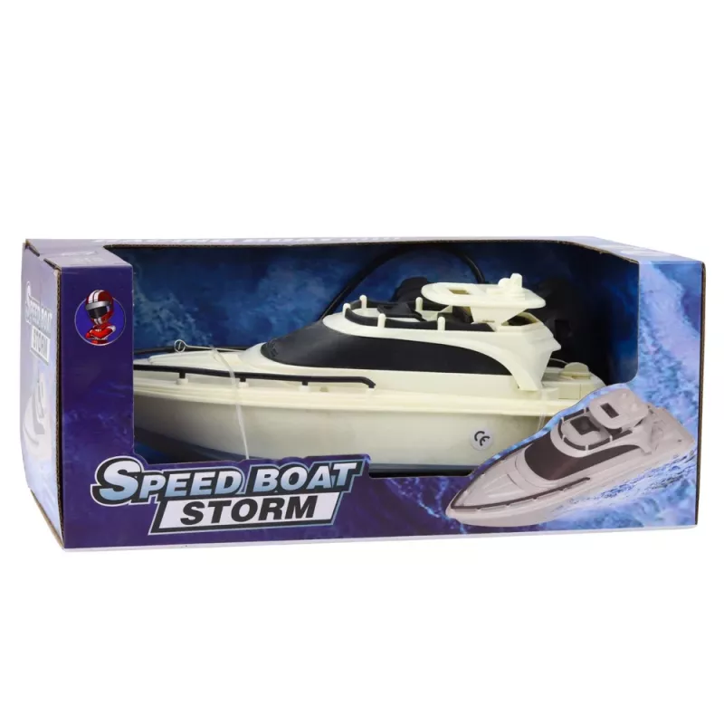 LEAN TOYS Lancha motora RC teledirigida, a pilas, blanco-negro