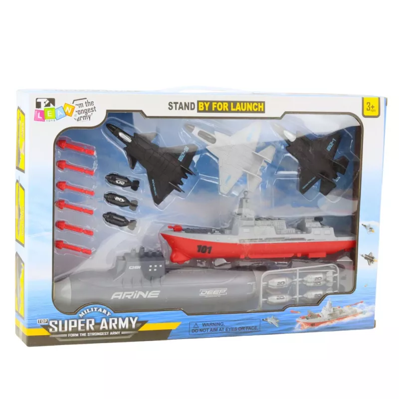 LEAN TOYS Set militar barco submarino aviones de combate y cohetes