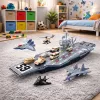 LEAN TOYS Gran portaaviones militar con aviones de combate, tanques y vehículos 70 cm