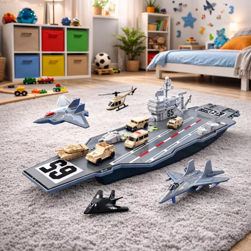LEAN TOYS Gran portaaviones militar con aviones de combate, tanques y vehículos 70 cm