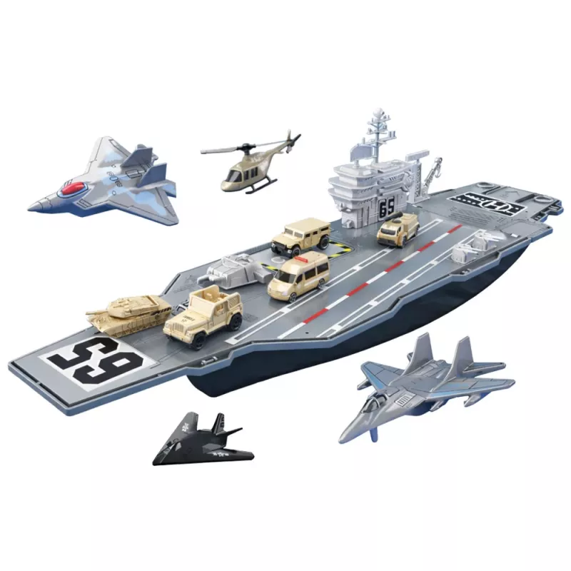 LEAN TOYS Gran portaaviones militar con aviones de combate, tanques y vehículos 70 cm