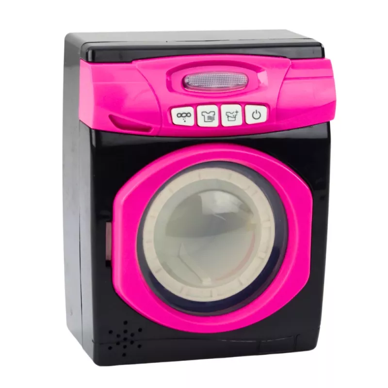 LEAN TOYS Set de electrodomésticos Lavadora interactiva con sonidos y accesorios, negro y rosa