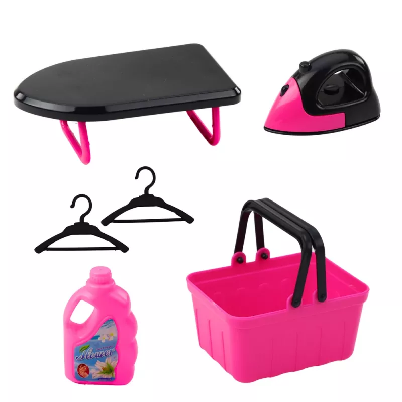 LEAN TOYS Set de electrodomésticos Lavadora interactiva con sonidos y accesorios, negro y rosa