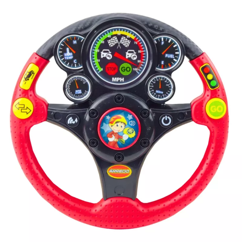LEAN TOYS Volante interactivo para niños con luces, sonidos y vibraciones, rojo