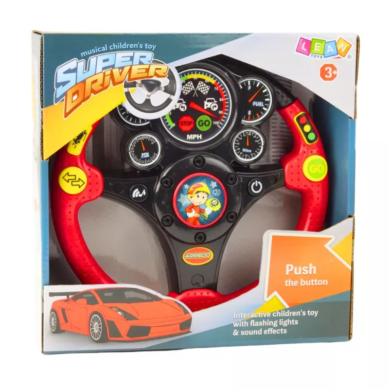 LEAN TOYS Volante interactivo para niños con luces, sonidos y vibraciones, rojo