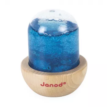 Janod bola de nieve sensorial con purpurina azul 12m+