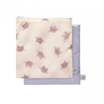Lassig Snack Bag Set Pack de 2 Bolsas de snacks reutilizables con cremallera Tiny Team Cat