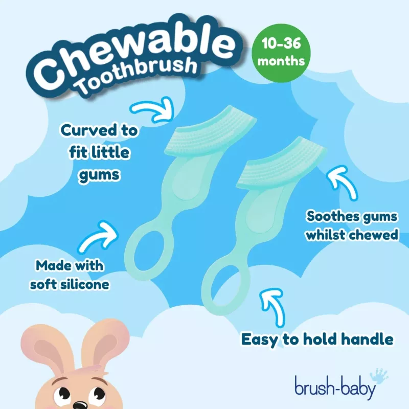 BRUSH BABY Cepillo de dientes mordedor pack de 2 para bebés 10-36 meses