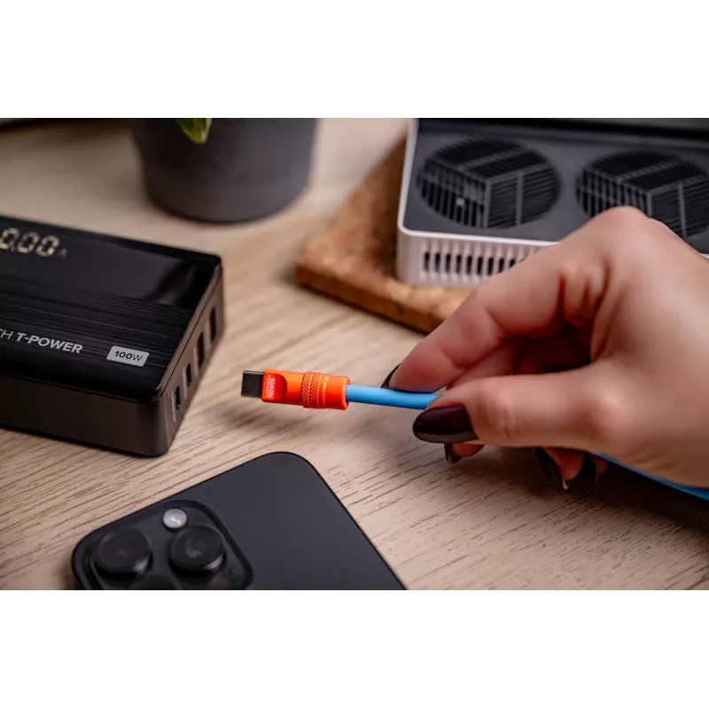 Newell Cable USB-C a USB-C 100W 1,5m Silicona Enrollado Azul-Naranja