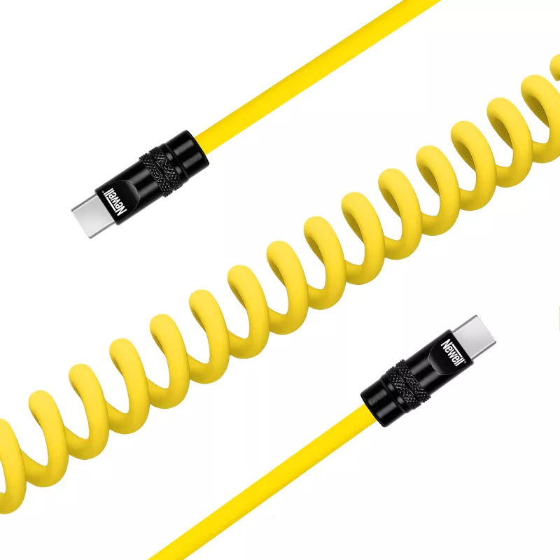 Newell Cable USB-C a USB-C 100W, 1,5m, Silicona, Enrollado, Amarillo-Negro