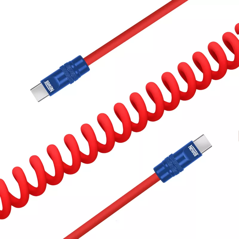 Newell Cable USB-C a USB-C 100W 1,5m Silicona Espiral Rojo-Azul Marino