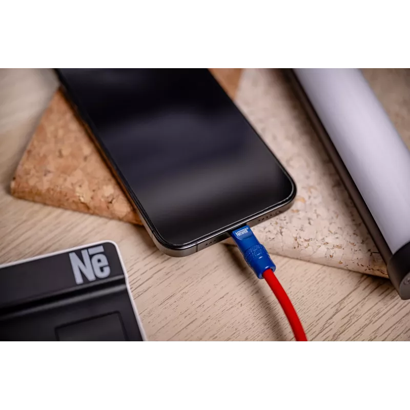 Newell Cable USB-C a USB-C 100W 1,5m Silicona Espiral Rojo-Azul Marino