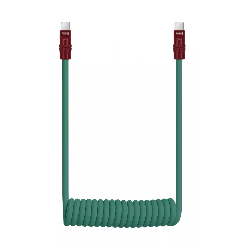 Newell Cable USB-C a USB-C 100W, 1,5m, Silicona, Enrollado, Verde-Burdeos