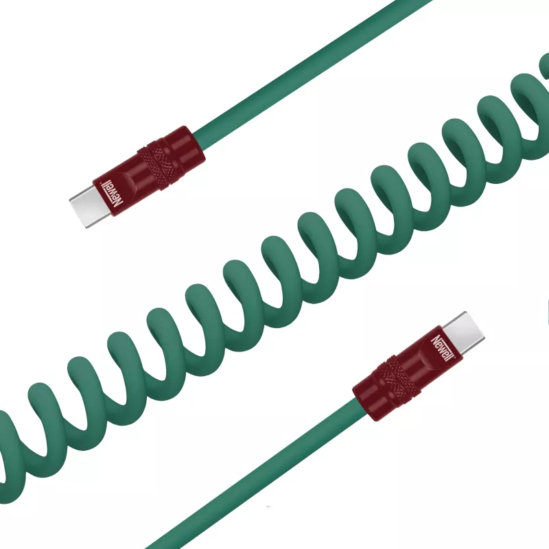 Newell Cable USB-C a USB-C 100W, 1,5m, Silicona, Enrollado, Verde-Burdeos