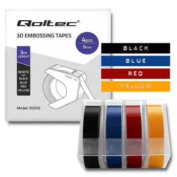 Set de 4 cintas de rotulación para DYMO Omega Qoltec | 9 mm x 3 m | 4 colores | autoadhesivas