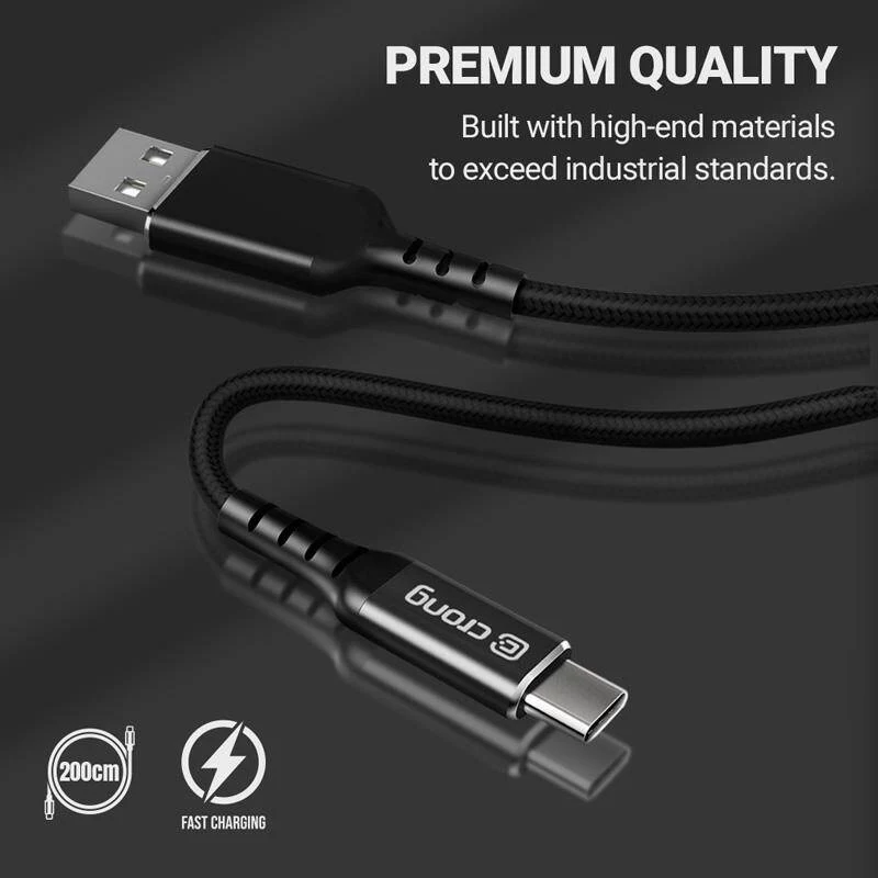 Crong Armor Link Cable USB-C a USB-C 100W PD 5A 200cm Negro