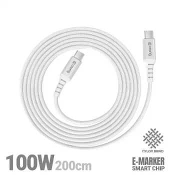 Crong Armor Link Cable USB-C a USB-C 100W PD 5A 200cm Blanco
