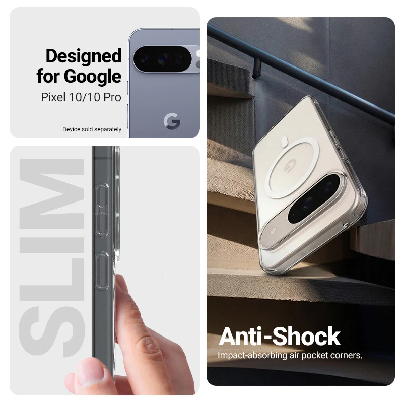 Crong Hybrid Clear Funda magnética transparente con MagSafe para Google Pixel 10 / 10 Pro, Transparente