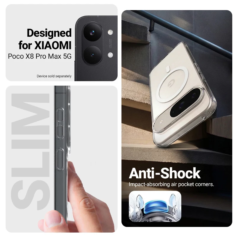 Crong Hybrid Clear Magnetic Case para Xiaomi POCO X8 Pro Max 5G, Transparente, compatible con MagSafe