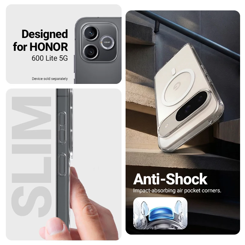 Crong Hybrid Clear Magnetic Case MagSafe para Honor 600 Lite 5G (Transparente)