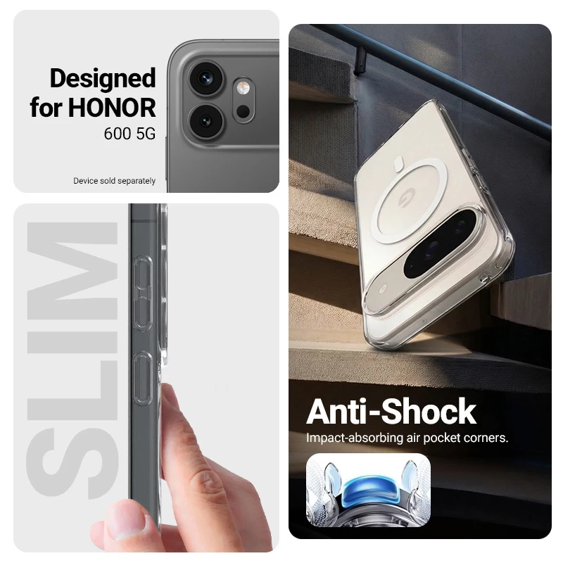 Crong Hybrid Clear Magnetic Case para Honor 600 5G, compatible con MagSafe, Transparente