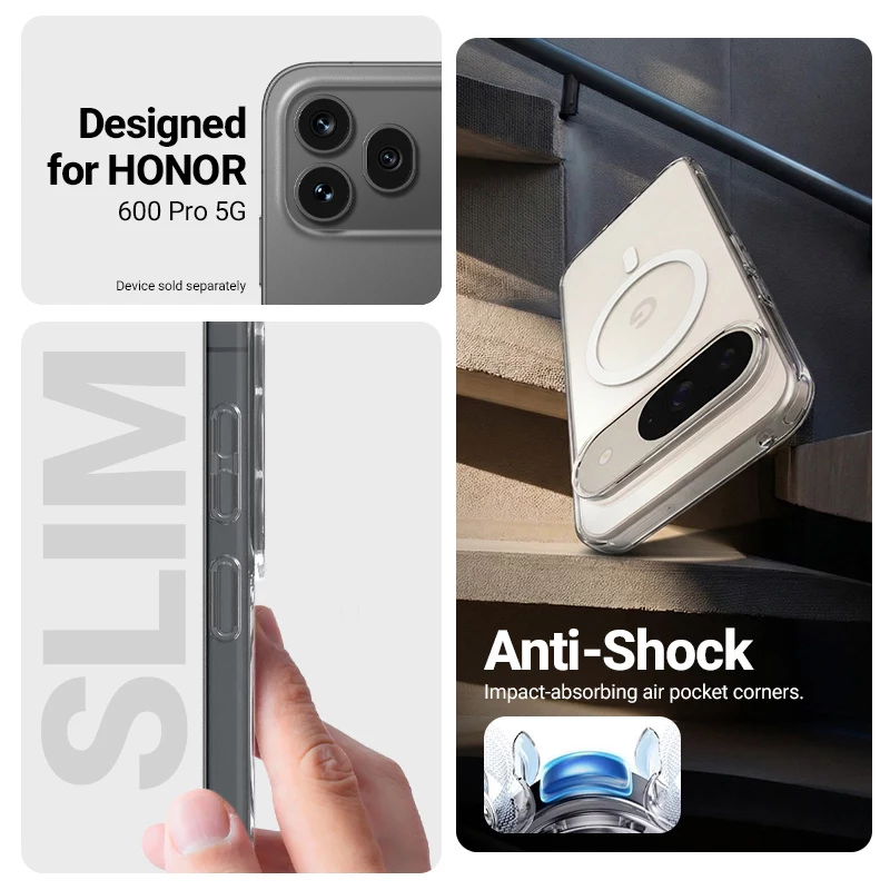 Crong Hybrid Clear Magnetic Case para Honor 600 Pro 5G, compatible con MagSafe, Transparente