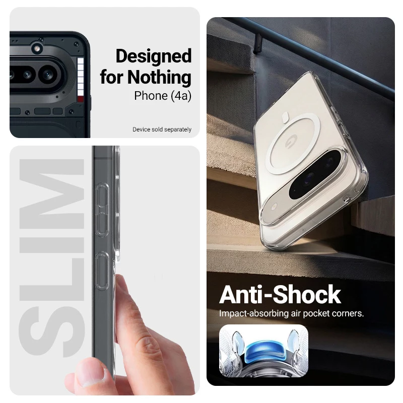 Crong Hybrid Clear Magnetic Case para Nothing Phone 4a, compatible con MagSafe, Transparente