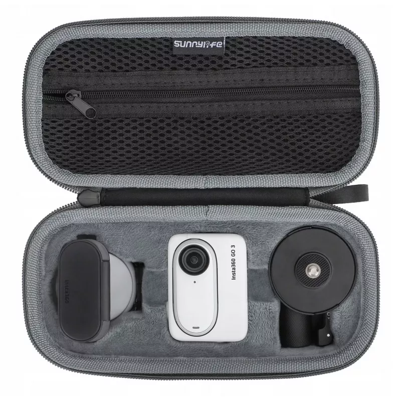 SUNNYLIFE Funda protectora para Insta360 Go 3, Negra, nailon, EVA, resistente a golpes, antipolvo, resistente a salpicaduras, con correa de mano
