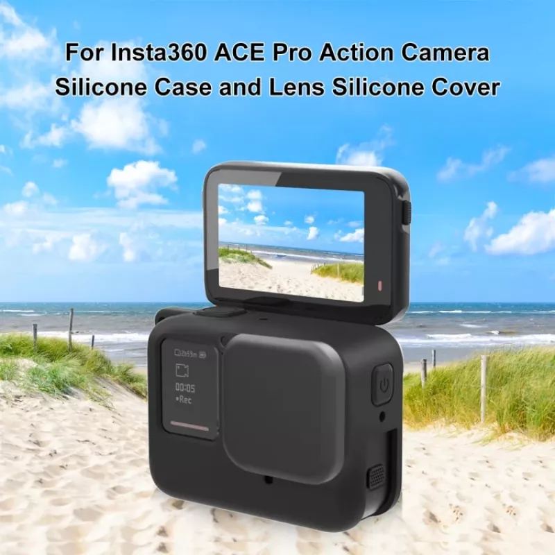 PULUZ Funda protectora de silicona con tapa de objetivo para Insta360 Ace Pro, negra
